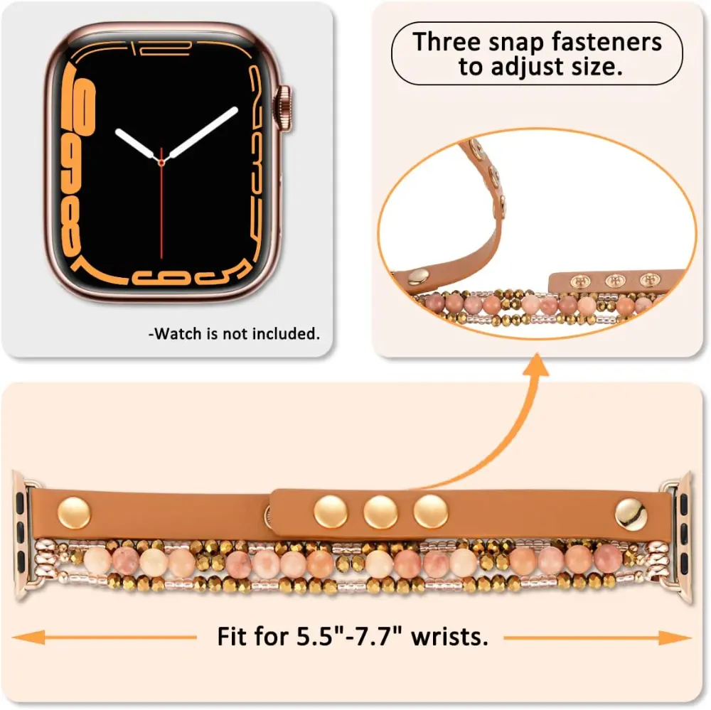 Leather Strap For Apple Watch Band Ultra 49mm 40mm 38mm 41mm Women Elastic Beaded Bracelet Iwatch Series 8 7 6 SE 5 4 3 45mm 42