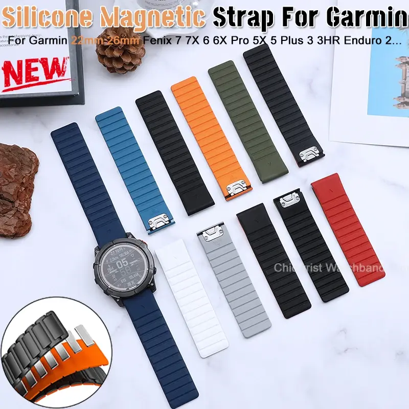22/26mm Magnetic Silicone Strap For Garmin Fenix 7 7x 6 6X Pro 5X 5 Pro Quick Fit Bracelet For Gen 2/Enduro 2/Descent Mk1 Band