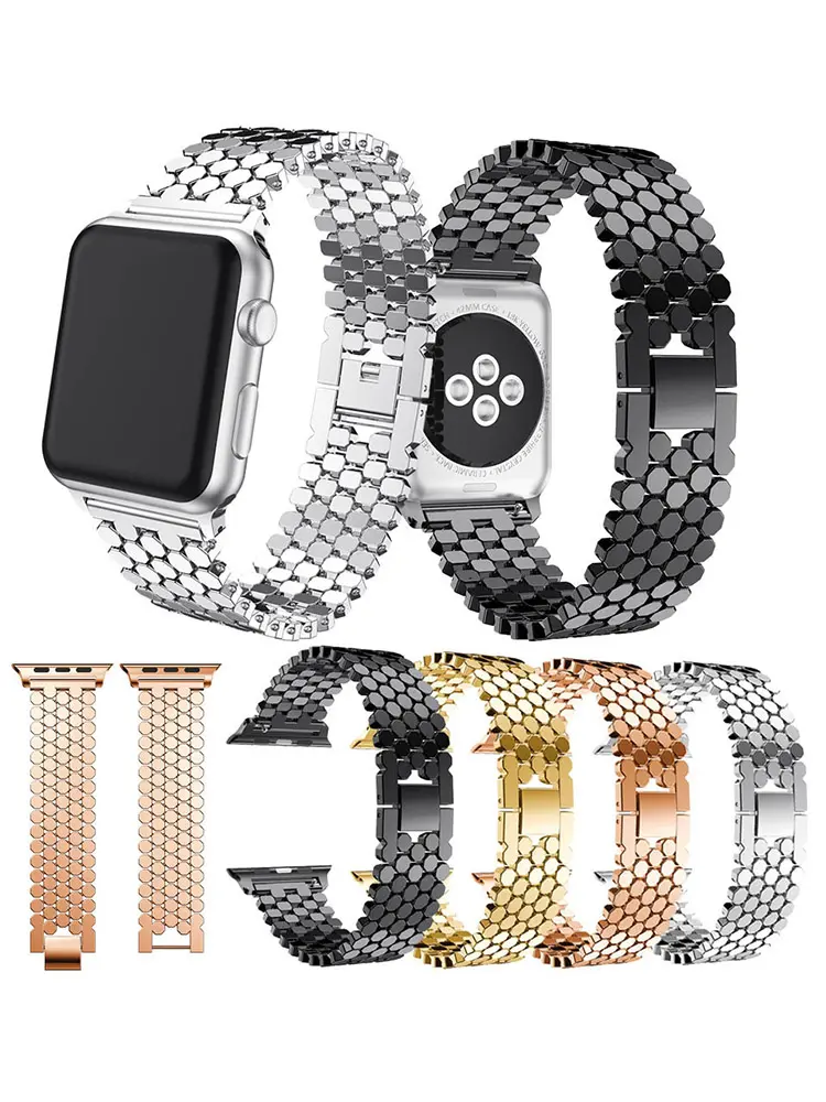Stainless Steel Strap For Apple Watch Band 45mm 44mm 41 40mm Luxury Bracelet Metal Chain Wristband For iWatch Series 1-9 38 42mm
