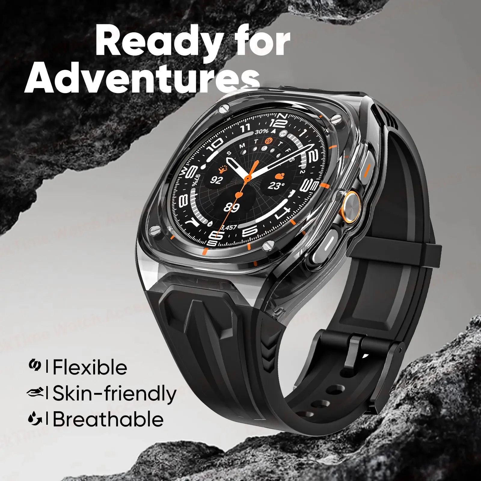 Mod Kit Strap+Case for Samsung Galaxy Watch 7 Ultra 47mm Silicone Loop Band Bracelet for Galaxy Watch Ultra Men Sport Wristband
