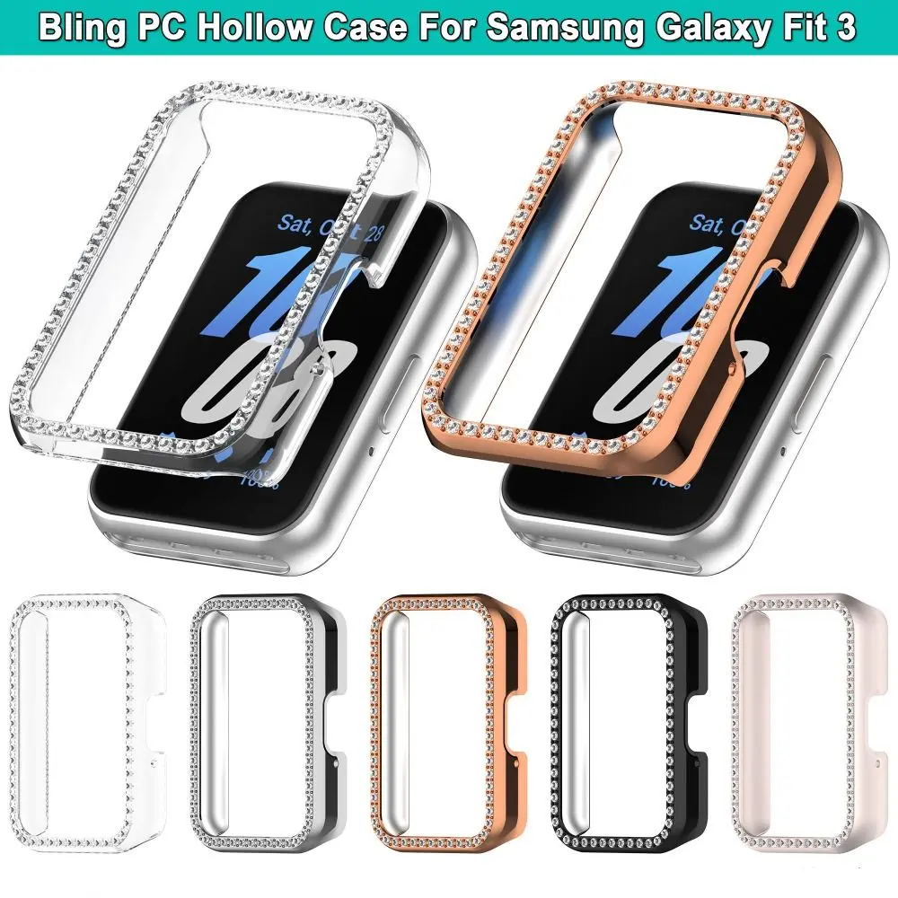 Protector Bling PC Hollow Case For Samsung Galaxy Fit 3 Samrt Watch Strap Diamond Crystal Bumper Protective Cover Screen