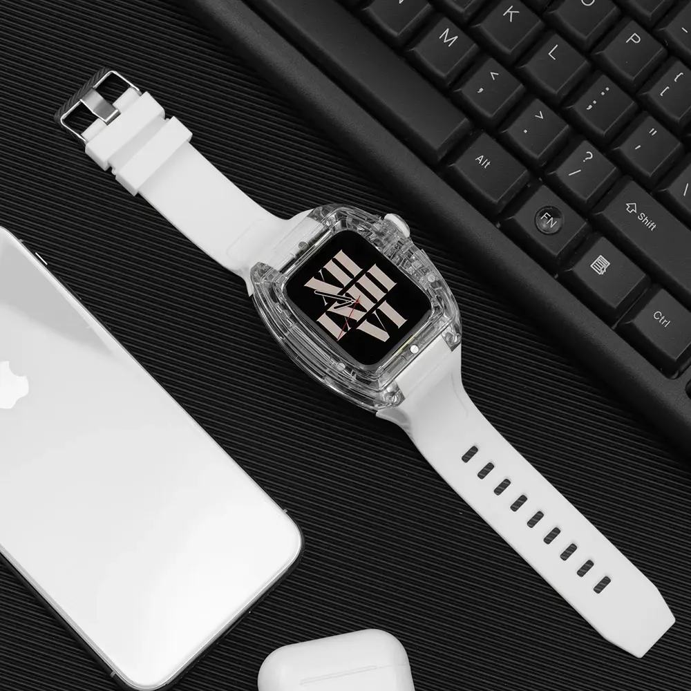 Transparent Glacier Case Modification Kit for Apple Watch Ultra 2 49mm 45mm 44mm Silicone Strap for Iwatch Series 9 8 7 6 SE 5 4