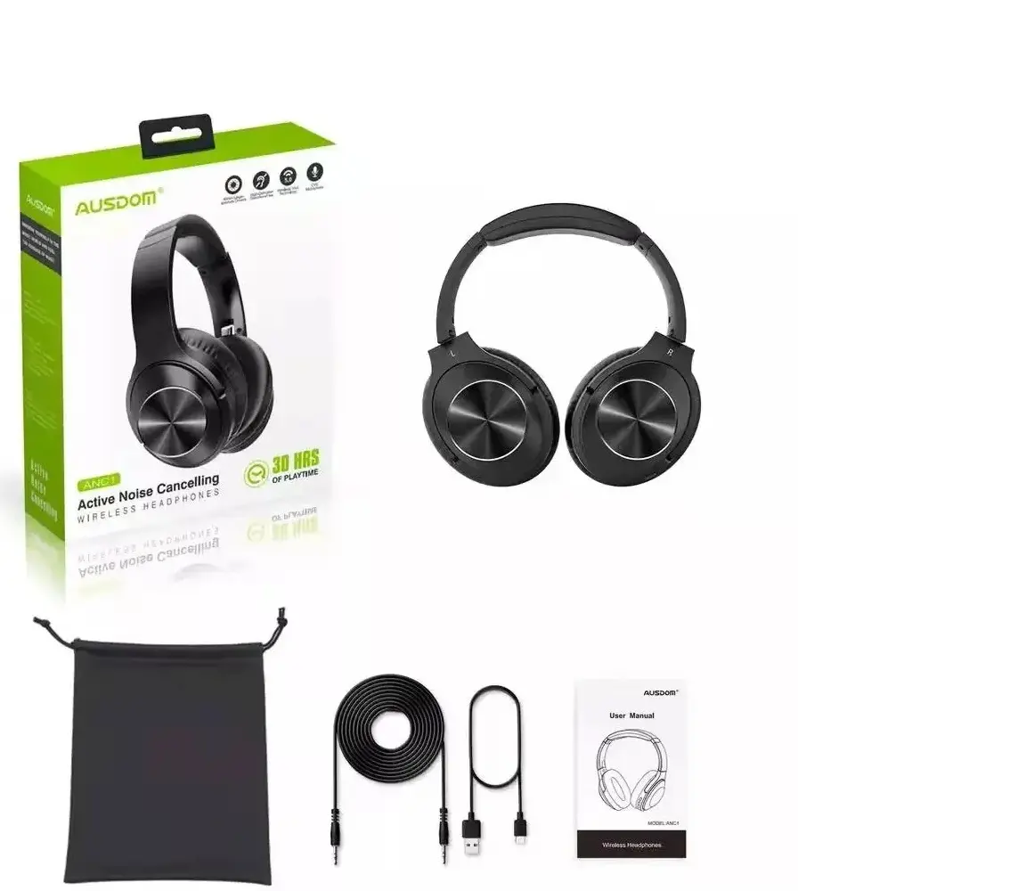 S~Wireless ANC Headphones, AUSDOM Active Noise Cancelling Bluetooth 5.0 Hifi Stereo Headset Foldable With Microphone For Phone