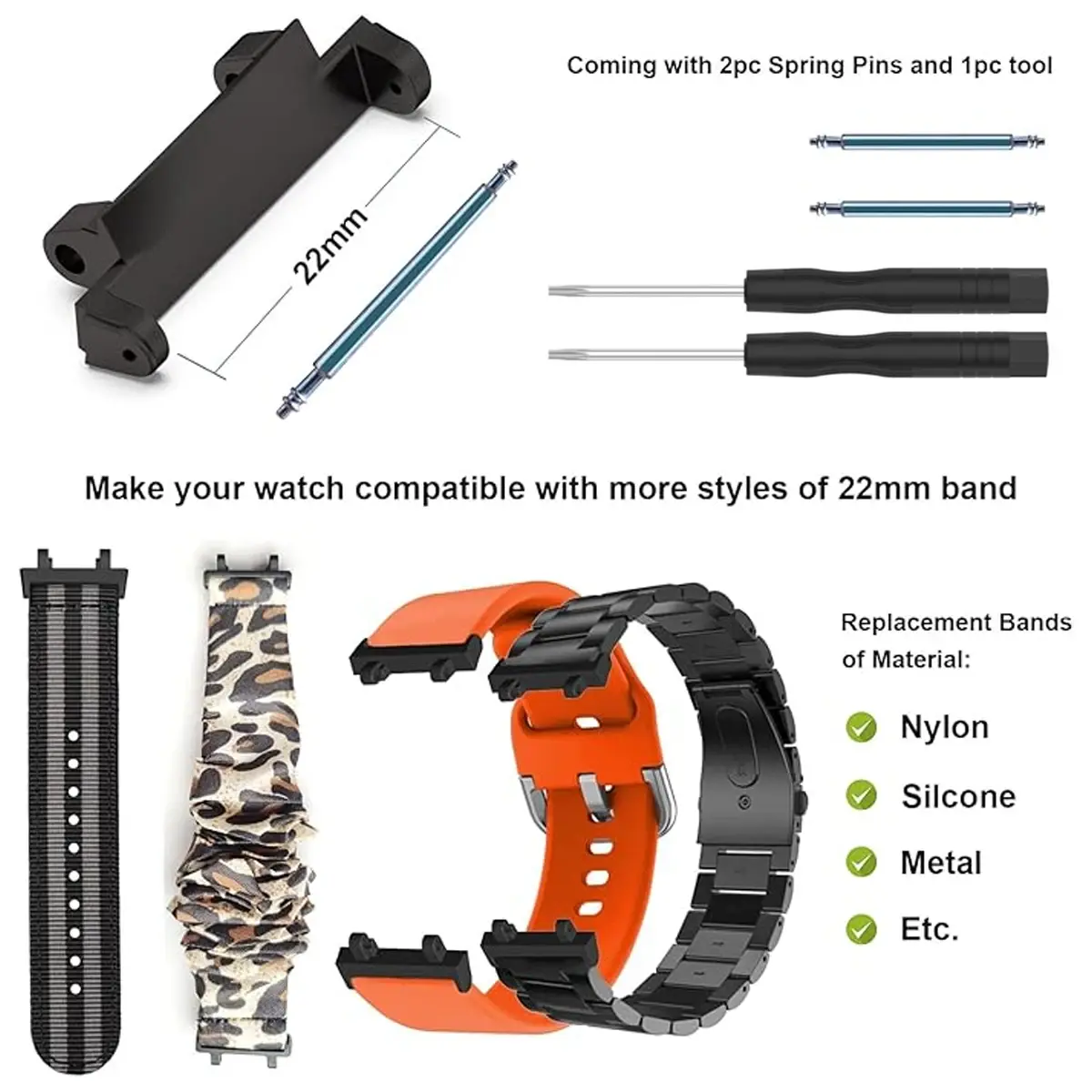 Metal Connector with Tool For Amazfit T-Rex 3 Screw Rod Watch Strap Adapter for T-Rex /T-Rex Pro/T Rex 2 Smartwatch Accessories
