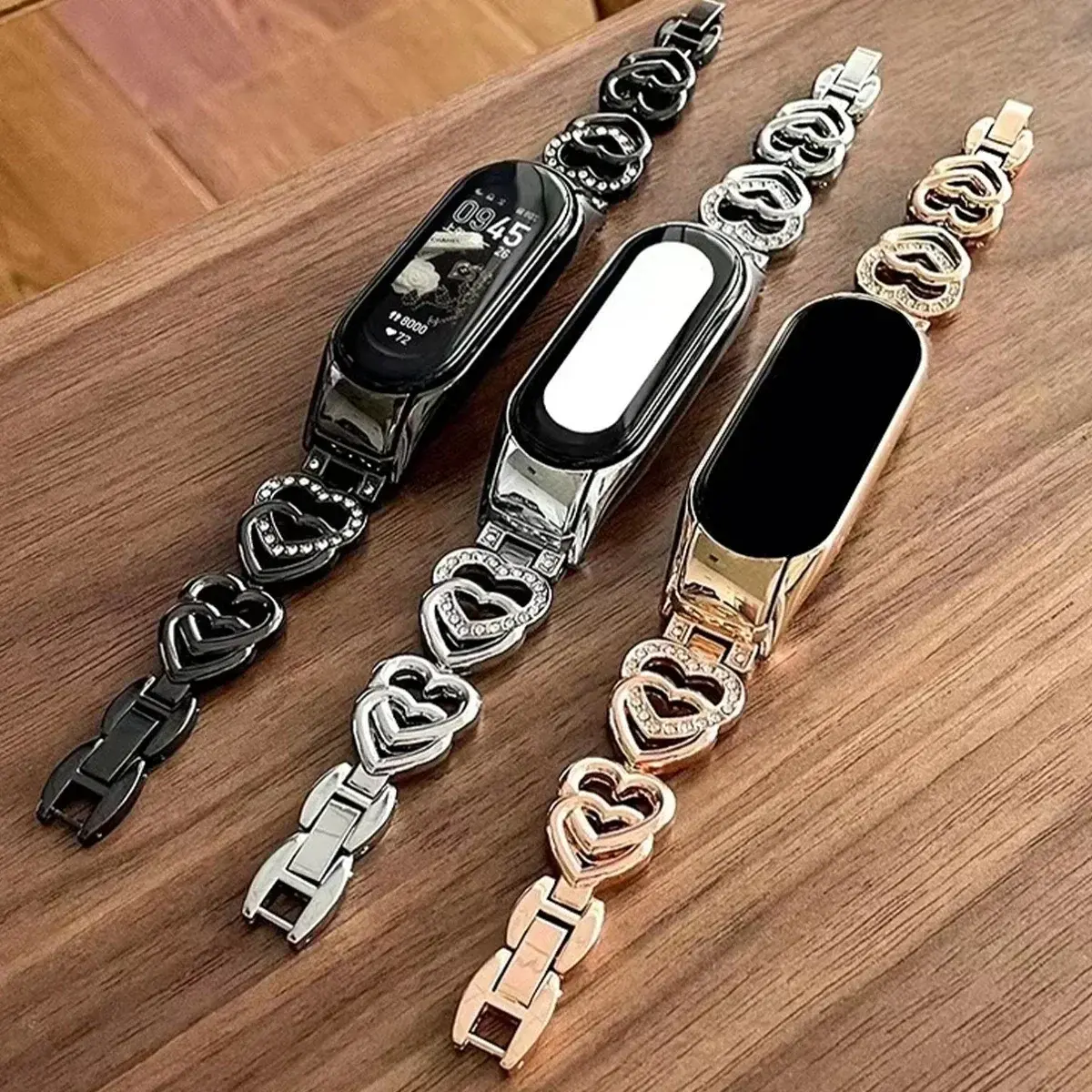 Strap For Xiaomi Mi Band 8 7 Watch Band For Mi Band 5/6/4/3 Fashion Love Heart Metal Bracelet Smartwatch Accessories