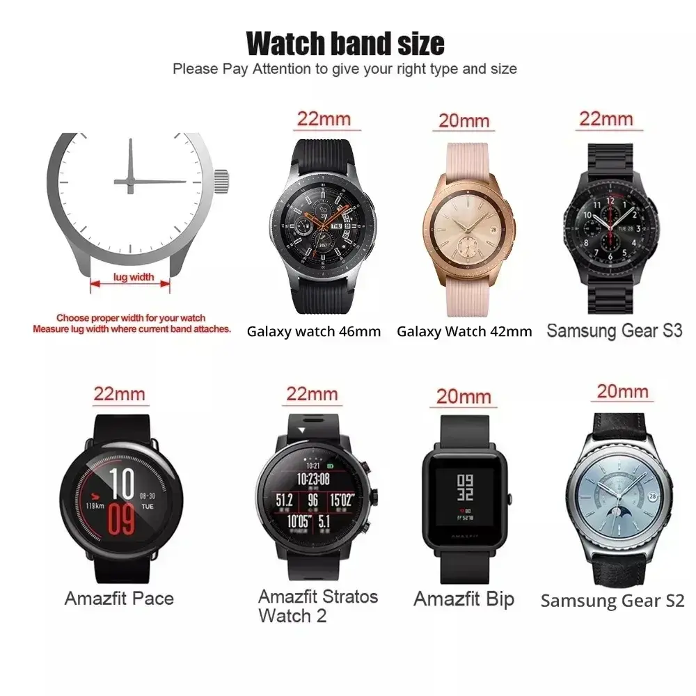 22mm 24 20 18 Metal Strap for Samsung Galaxy Watch 46mm/3/Gear S3/For Huawei Watch GT2/3Pro Stainless Steel band for Amazfit GTR