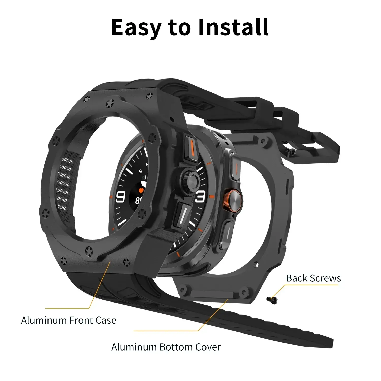 Luxury Modification Kit for Samsung Galaxy Watch Ultra 47mm Stainless Steel Case Silicone Strap for Ultra 47mm DIY Accessorie