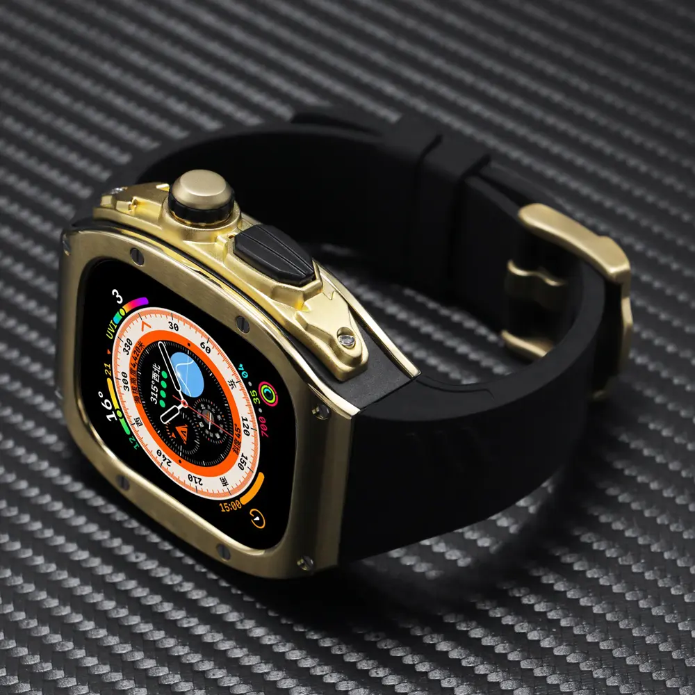 Luxury Stainless Steel Case Modification Kit for Apple Watch 8 Ultra Rubber Band IWatch Series 8 49mm Sport Bracelet Refit Mod