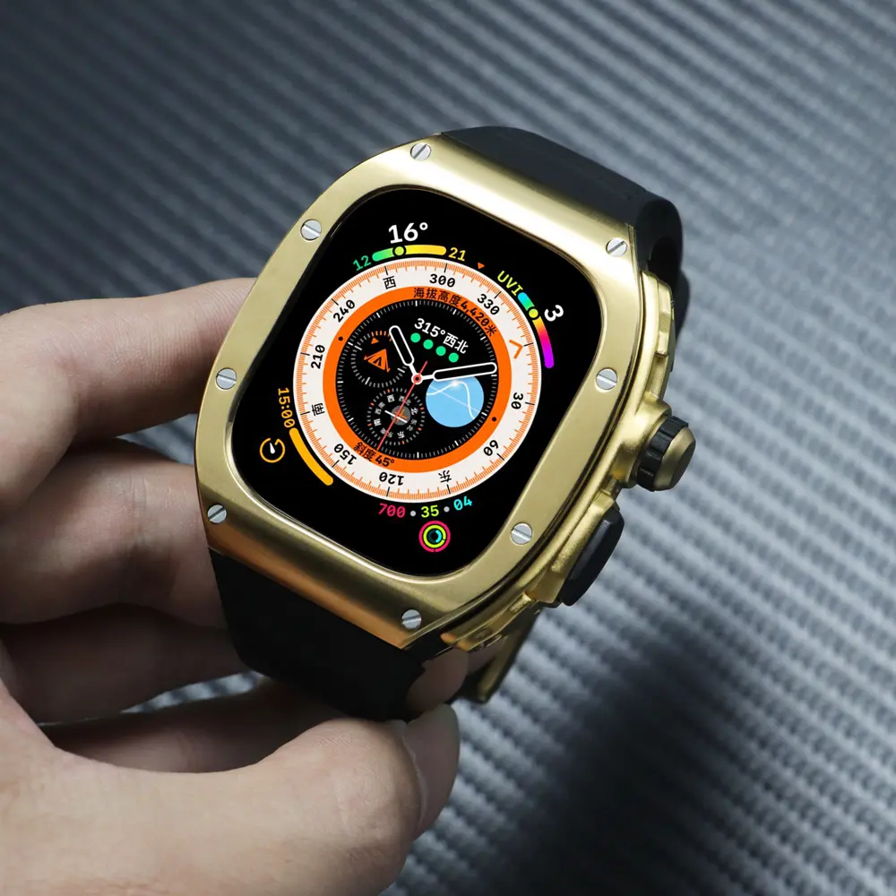 Luxury Stainless Steel Case Modification Kit for Apple Watch 8 Ultra Rubber Band IWatch Series 8 49mm Sport Bracelet Refit Mod