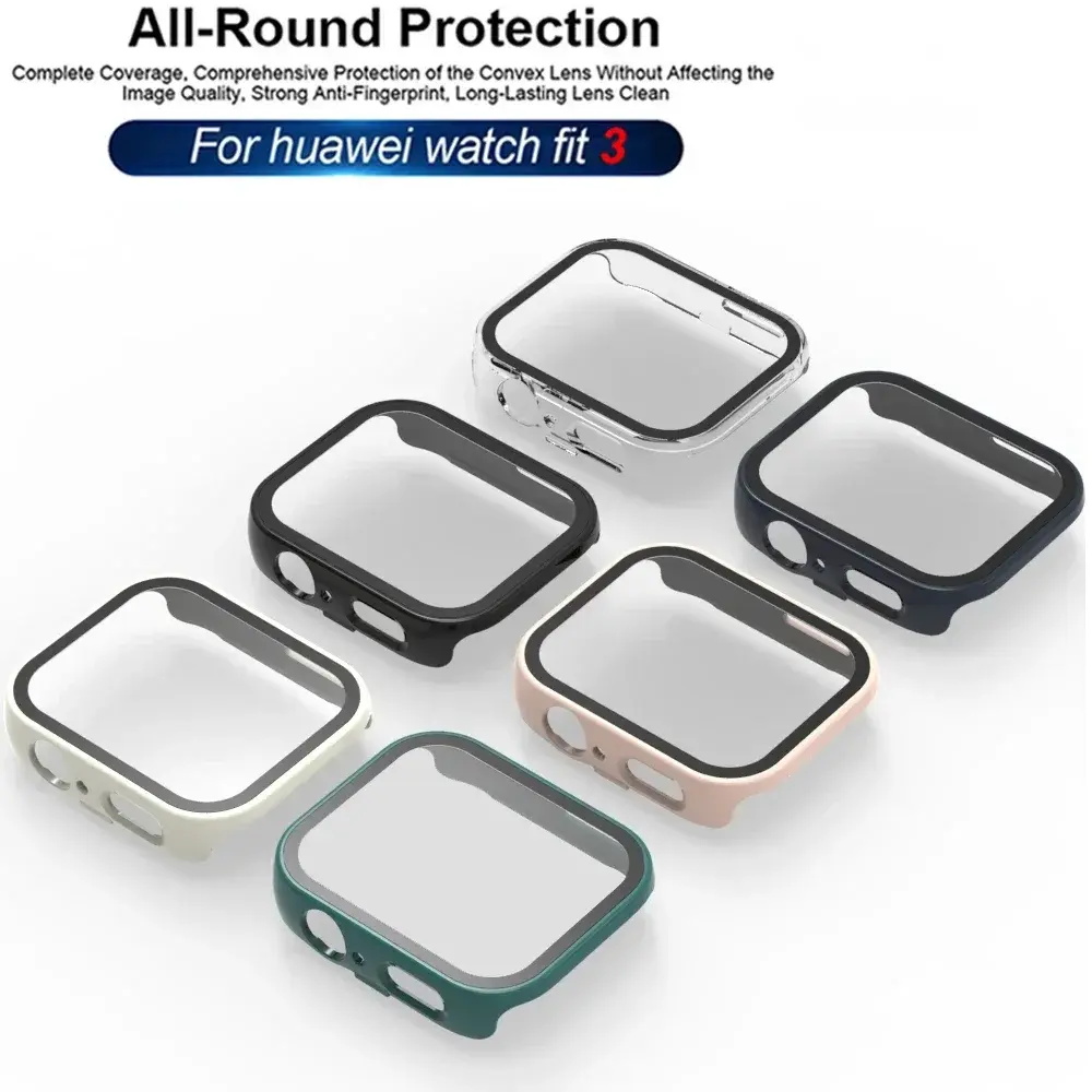 Tempered Glass Watch Cases For Huawei Watch Fit 3 All-Around Screen Protector Hard PC Bumper Watch Case For Huawei Watch Fit3