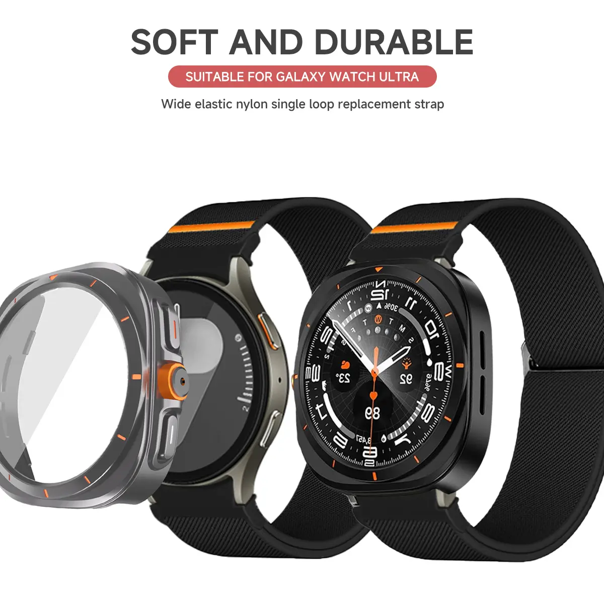 Nylon Band for Samsung Galaxy Watch 7 6 40mm 44mm Change To Ultra Case + Screen Protector Glass for Galaxy Watch 7 40mm 44mm