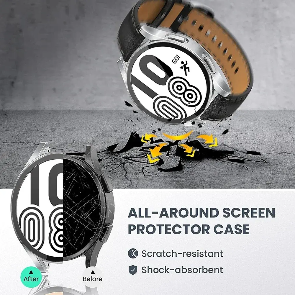 Tempered Glass+PC Cover for Samsung Galaxy Watch 4 5 6 44mm 40mm All Coverage Protective Bumper Case Galaxy Watch4 5 Accessories