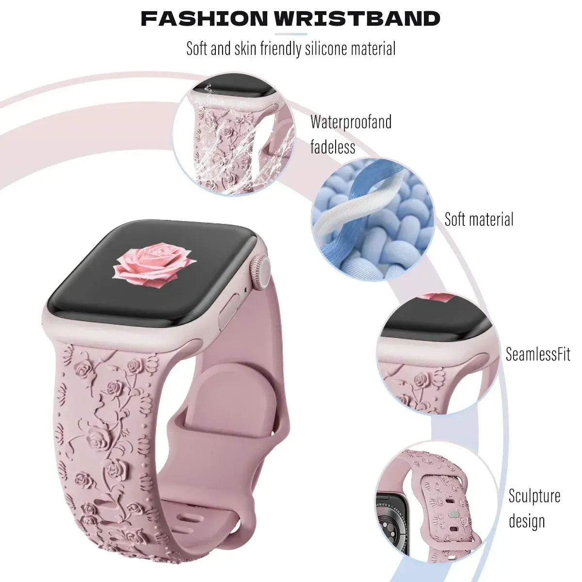 For Apple Watch Band 42mm 41mm 40mm 45mm 49mm 44mm Floral Engraved bracelet correa for iwatch series10 9 7 SE 6 8 Ultra 2 Strap