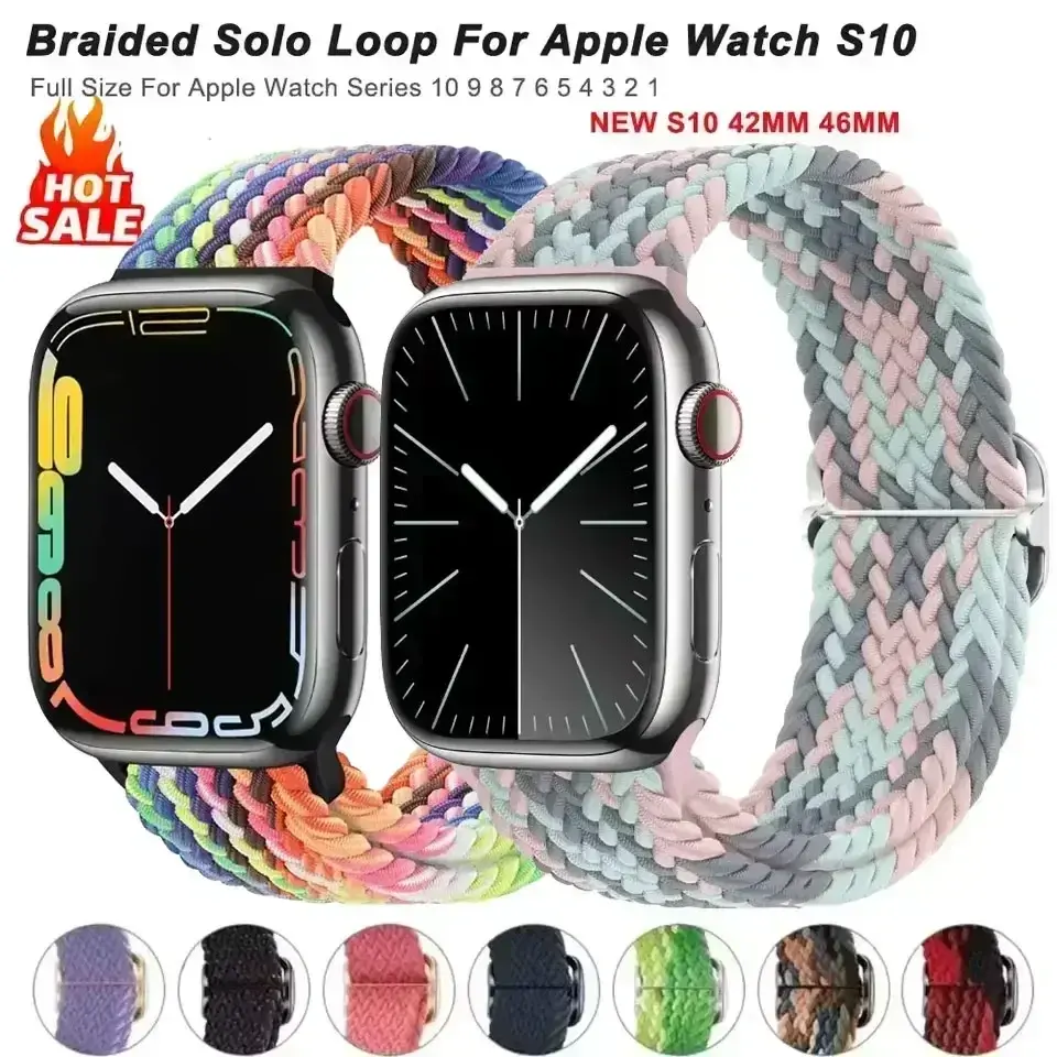 Braided Solo Loop For Apple Watch Series 10 42MM 46MM Ultra band 40mm 44mm 41mm 49mm 45mm Elastic bracelet iWatch 9 8 7 se strap