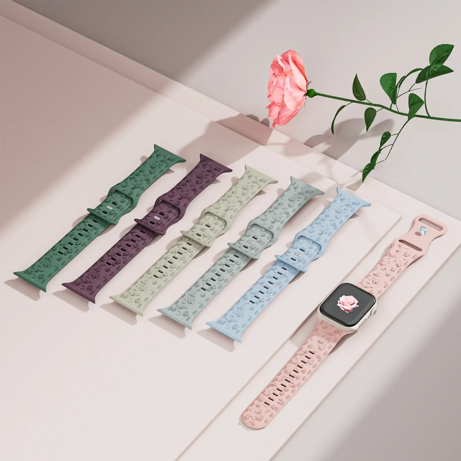 For Apple Watch Band 42mm 41mm 40mm 45mm 49mm 44mm Floral Engraved bracelet correa for iwatch series10 9 7 SE 6 8 Ultra 2 Strap