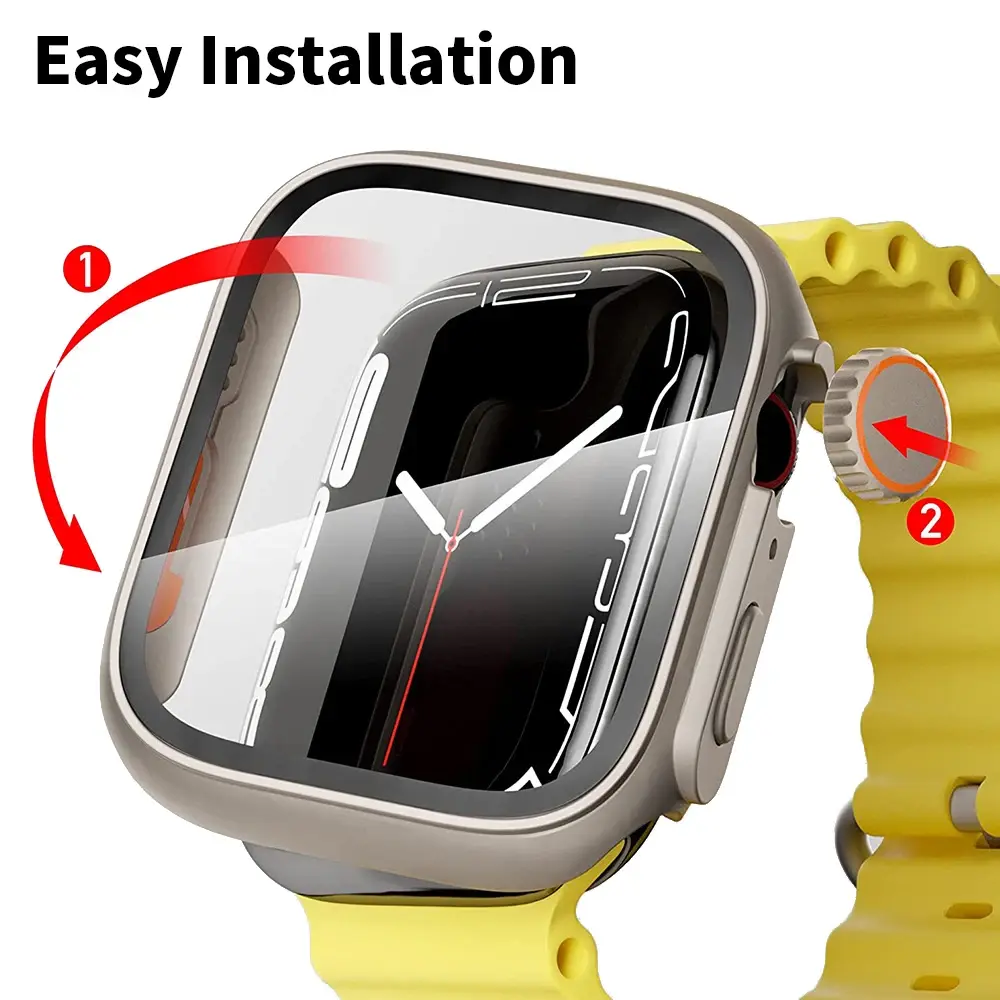 Change to Ultra Case for Apple Watch Series 9 8 7 SE 6 5 Tempered Glass+Cover Screen Protector Bumper iWatch 44mm 45mm 41mm 40mm
