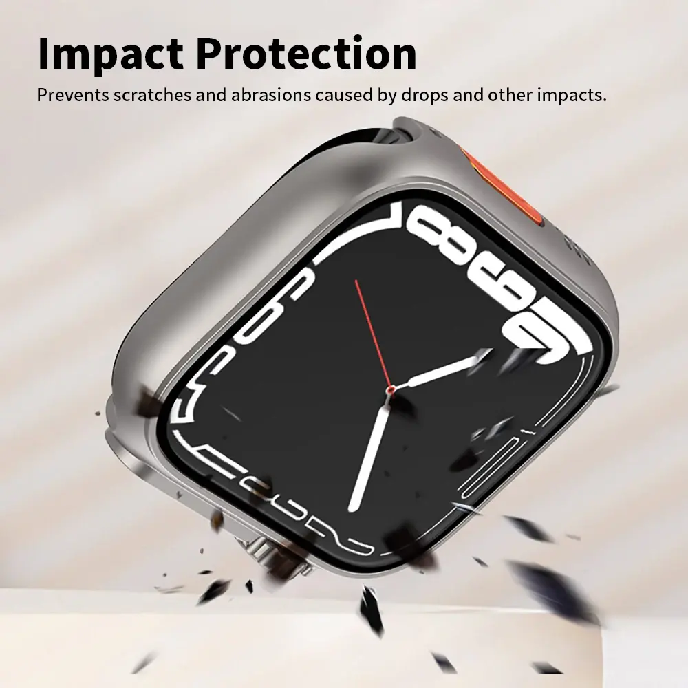 Change to Ultra Case for Apple Watch Series 9 8 7 SE 6 5 Tempered Glass+Cover Screen Protector Bumper iWatch 44mm 45mm 41mm 40mm