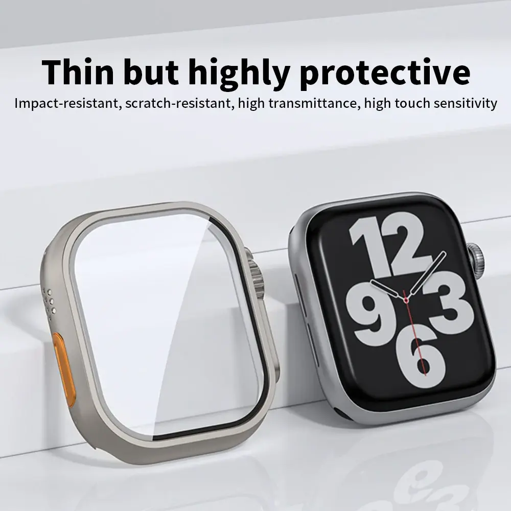 Change to Ultra Case for Apple Watch Series 9 8 7 SE 6 5 Tempered Glass+Cover Screen Protector Bumper iWatch 44mm 45mm 41mm 40mm