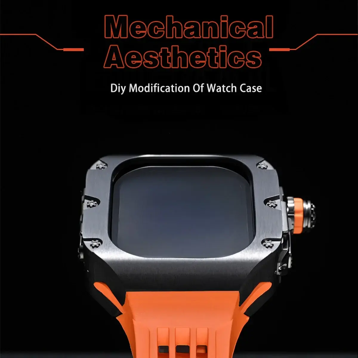 Luxury Modification Kit for Apple Watch 49mm 45 44MM Stainless Steel Case Rubber Strap for IWatch Series Ultra 98765 Accessories