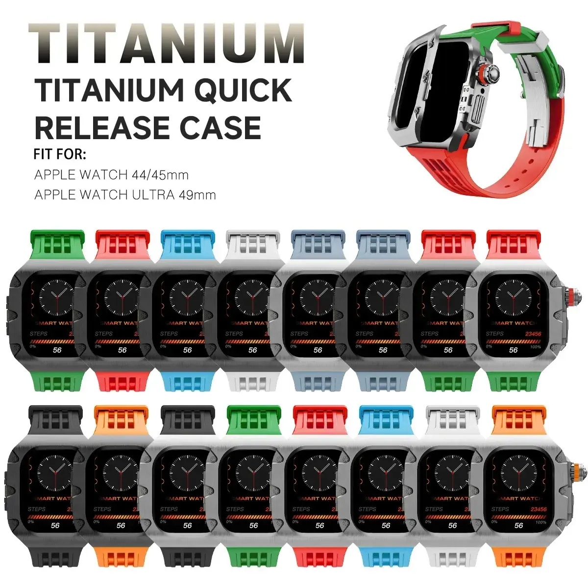 Luxury Modification Kit for Apple Watch 49mm 45 44MM Stainless Steel Case Rubber Strap for IWatch Series Ultra 98765 Accessories