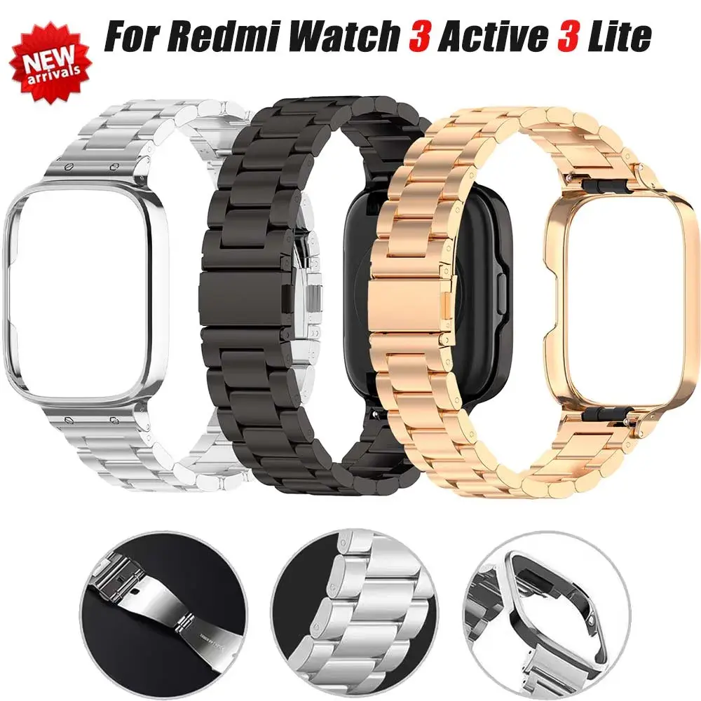 Metal Buckle Strap+Case for Redmi Watch 3 Active Milanese bracelet for Redmi Watch 3 Lite Band+Case protector Watch Accessories