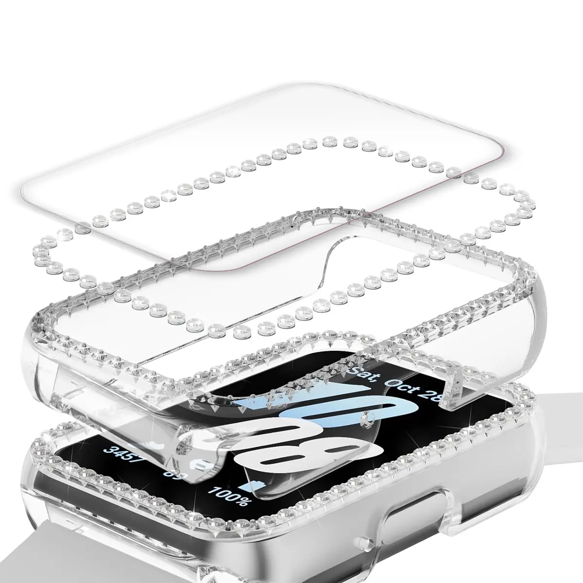 Protector Bling PC Hollow Case For Samsung Galaxy Fit 3 Samrt Watch Strap Diamond Crystal Bumper Protective Cover Screen