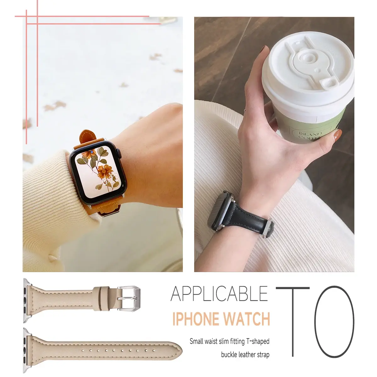 Slim Leather Strap for Apple Watch Band 44 40mm 41mm 49mm 42 45 mm Wrist Women Bracelet IWatch Serie 10 9 8 7 6 5 4 3 SE Ultra 2