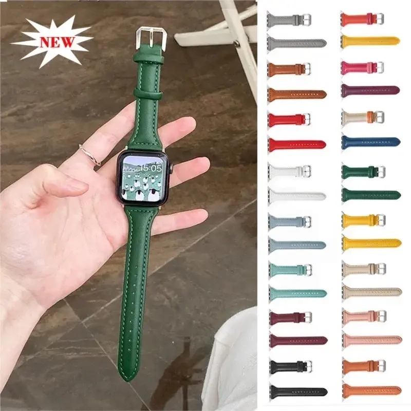 Slim Leather Strap for Apple Watch Band 44 40mm 41mm 49mm 42 45 mm Wrist Women Bracelet IWatch Serie 10 9 8 7 6 5 4 3 SE Ultra 2