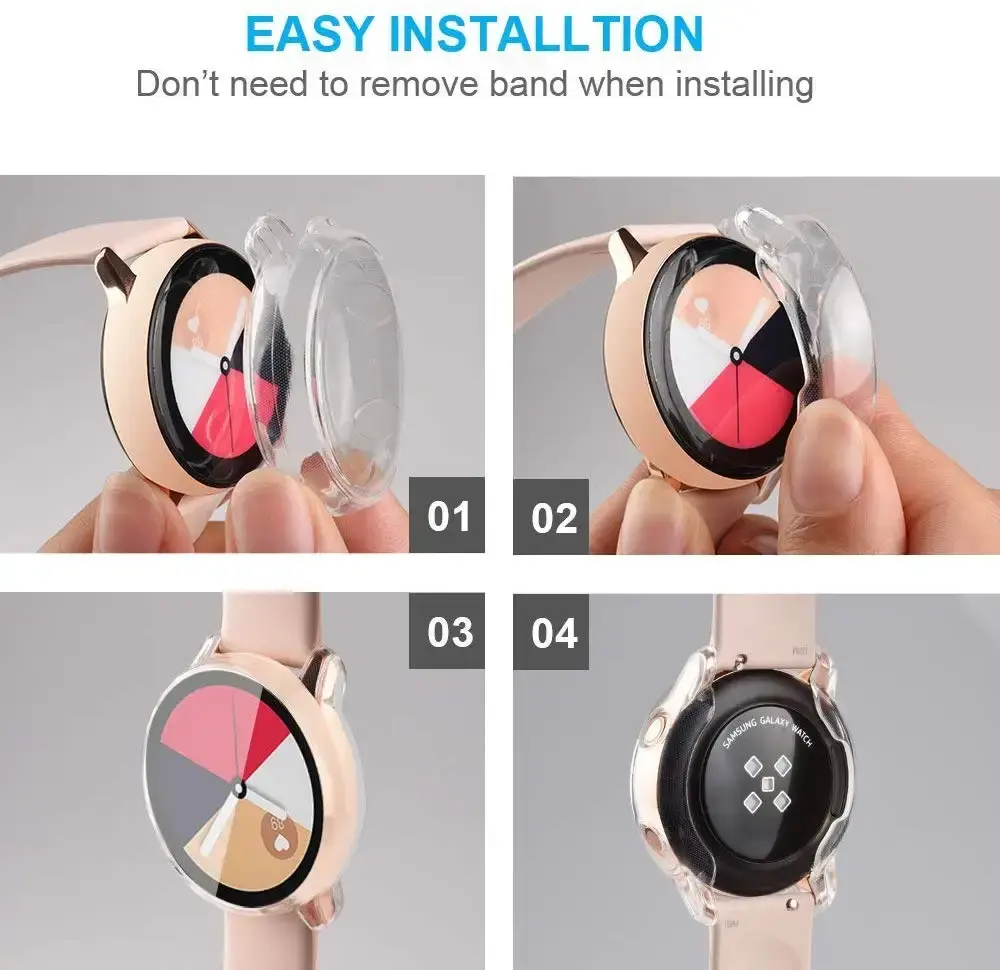 Case for Samsung Galaxy Watch 6 5 4 40mm 44mm Screen Protector TPU All-Around Bumper Protective Cover for Active 2 40/44mm