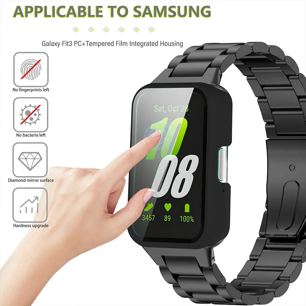 Smartwatch Protective Cover for Samsung Galaxy Fit 3 SM-R390 PC Watch Case with Tempered Glass Anti-Fall Anti-Scratch Watch Case
