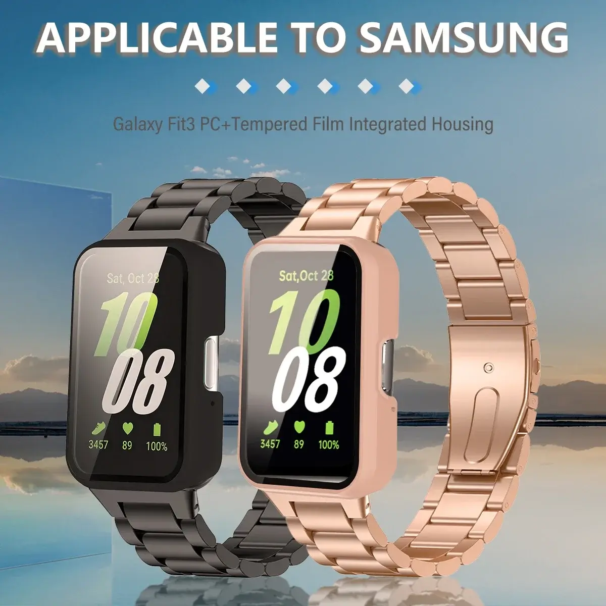 Smartwatch Protective Cover for Samsung Galaxy Fit 3 SM-R390 PC Watch Case with Tempered Glass Anti-Fall Anti-Scratch Watch Case