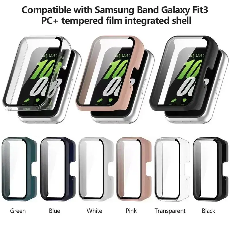Smartwatch Protective Cover for Samsung Galaxy Fit 3 SM-R390 PC Watch Case with Tempered Glass Anti-Fall Anti-Scratch Watch Case