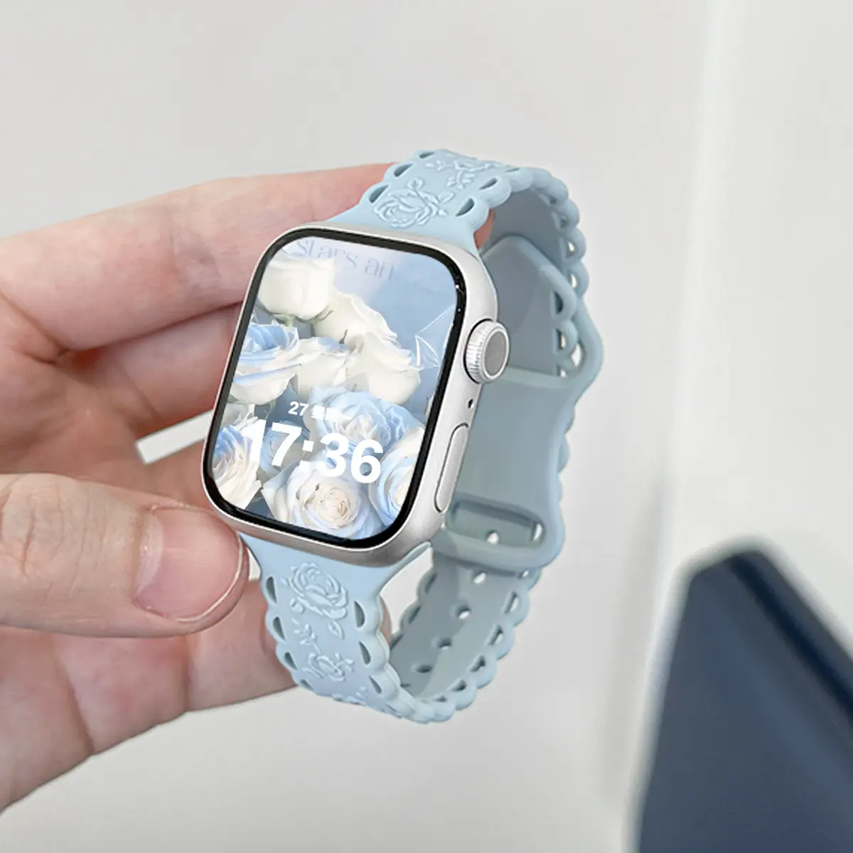 Floral Engraved Strap For Apple Watch Band 41mm 40mm 44mm 45mm 42mm 38mm 49mm Silicone Sport iWatch Series 10 SE 9 8 7 6 Ultra 2