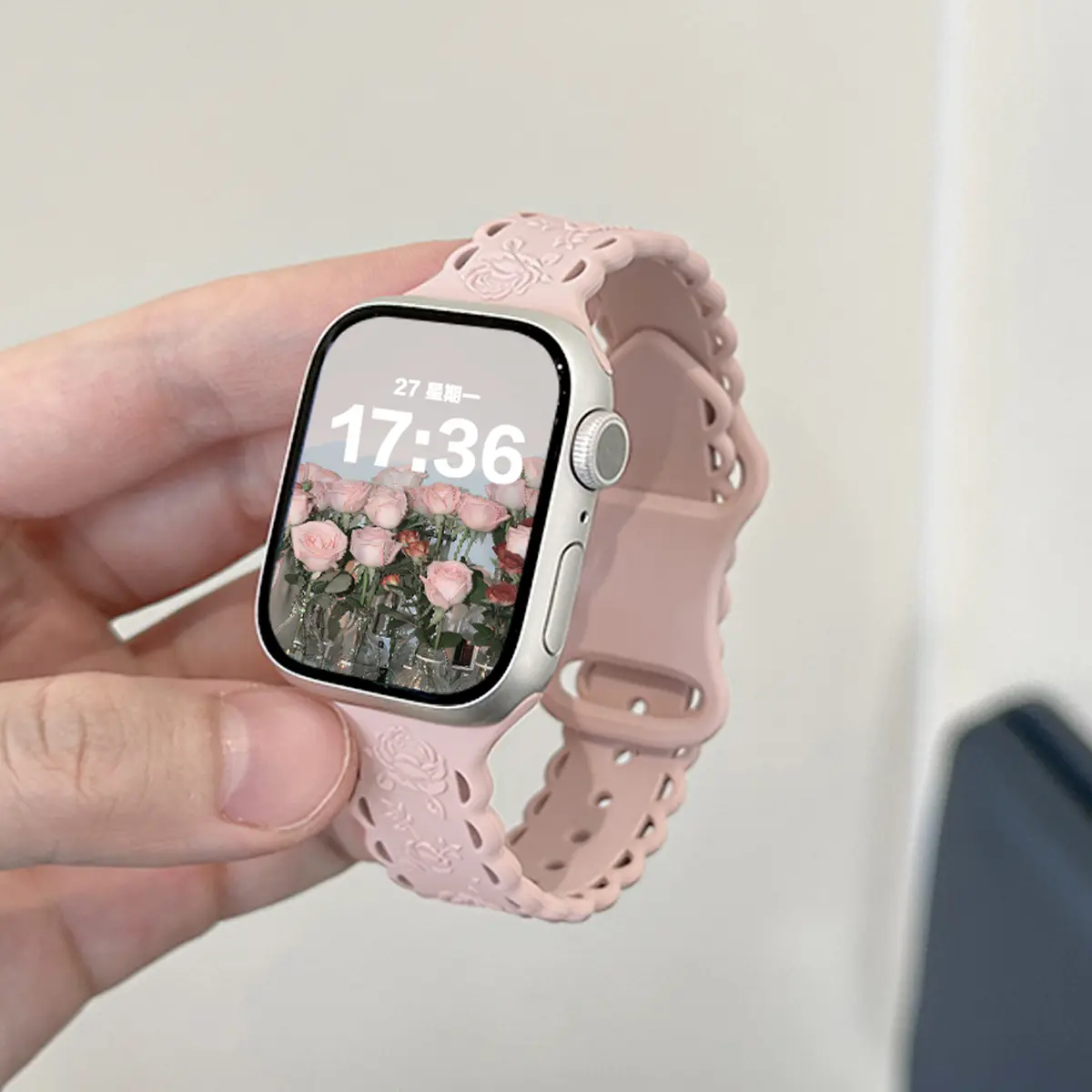 Floral Engraved Strap For Apple Watch Band 41mm 40mm 44mm 45mm 42mm 38mm 49mm Silicone Sport iWatch Series 10 SE 9 8 7 6 Ultra 2