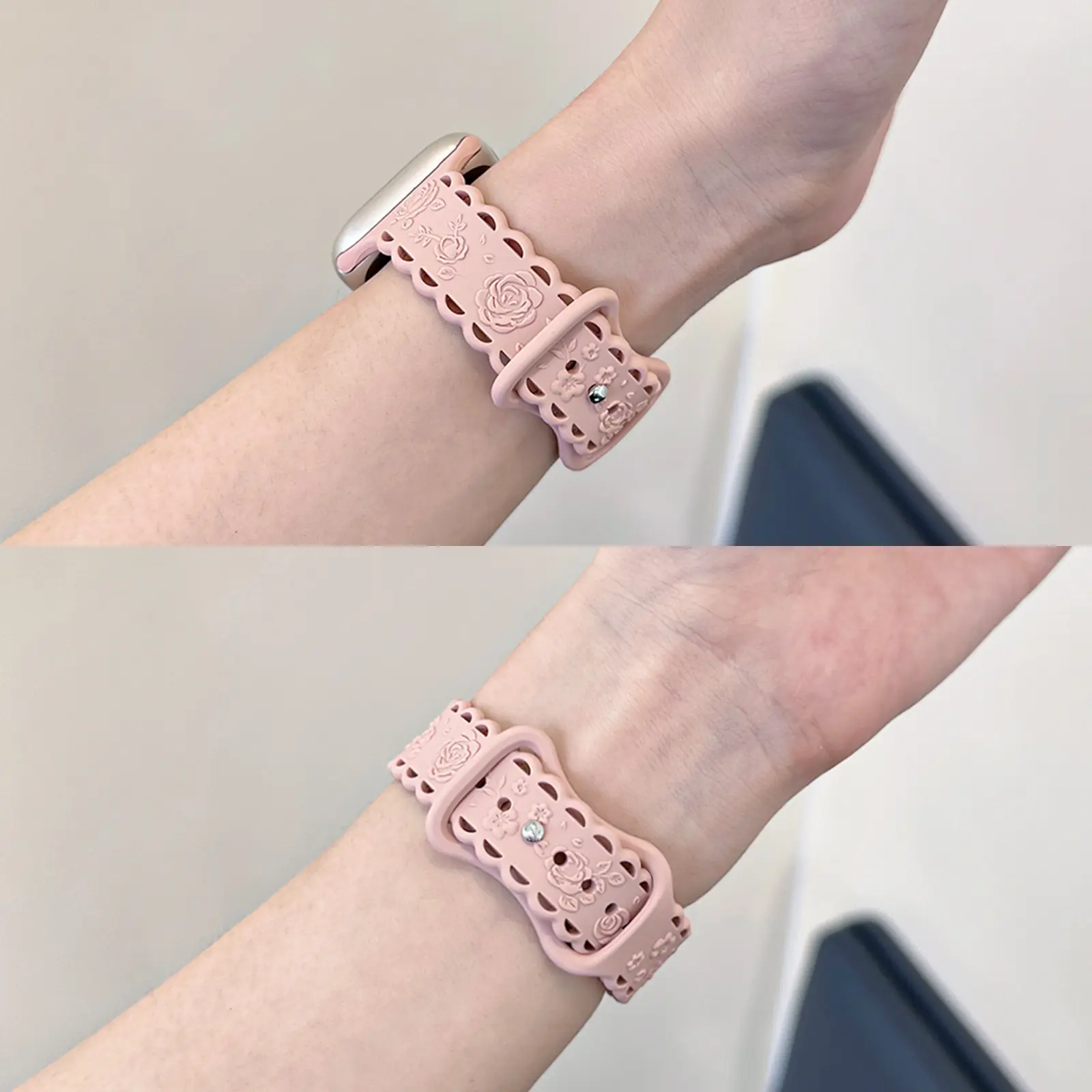Floral Engraved Strap For Apple Watch Band 41mm 40mm 44mm 45mm 42mm 38mm 49mm Silicone Sport iWatch Series 10 SE 9 8 7 6 Ultra 2