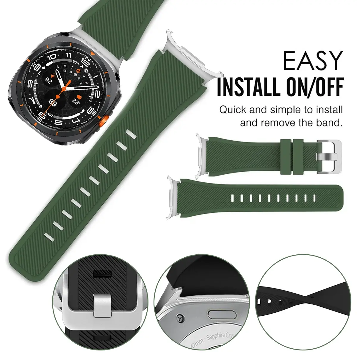 No Gaps Silicone Band for Samsung Galaxy Watch 7 Ultra 47mm Sports Rubber bracelet Loop Strap for Galaxy Watch 7 Ultra 47mm Band