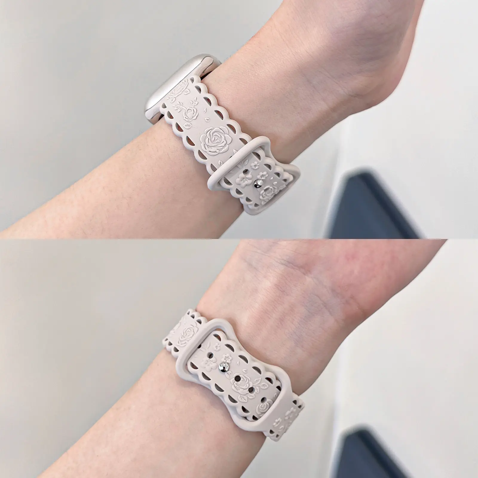 Floral Engraved Strap For Apple Watch Band 41mm 40mm 44mm 45mm 42mm 38mm 49mm Silicone Sport iWatch Series 10 SE 9 8 7 6 Ultra 2
