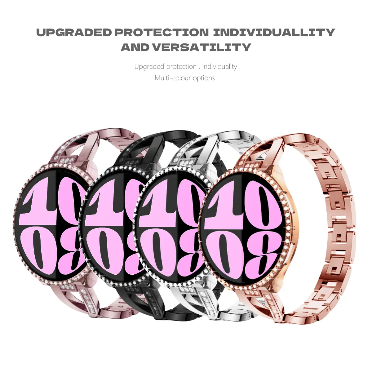 For Samsung galaxy watch 6 5 44mm 40mm band + case bling Metal strap for galaxy watch 6/5 band glass screen protector case cover