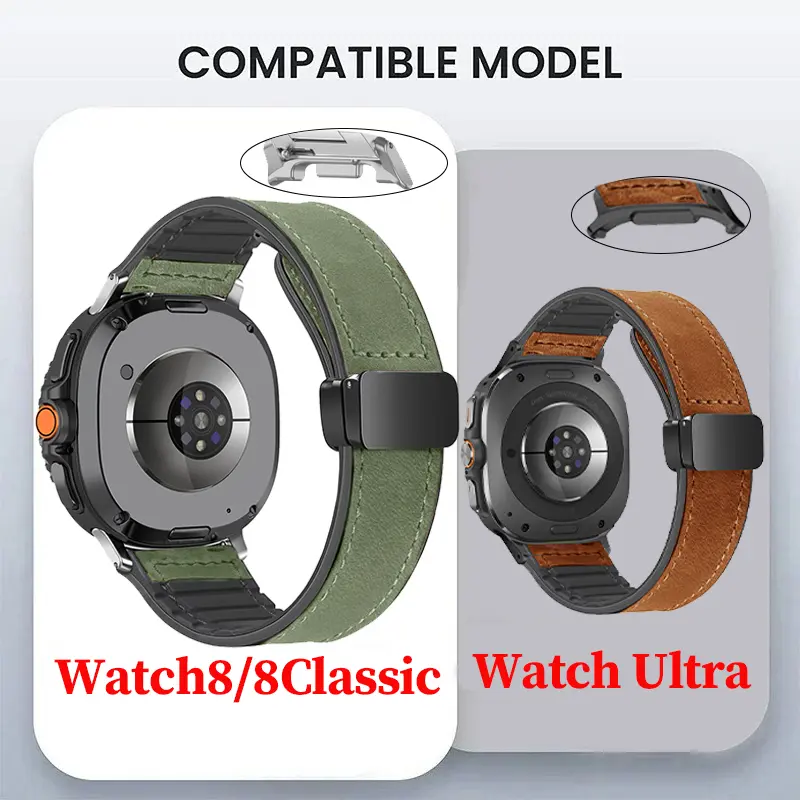 Leather Band for Samsung Galaxy Watch 8/8Classic Magnetic Strap Men Silicone Bracelet for Galaxy 8 7 Ultra 47mm Quick Fit Correa
