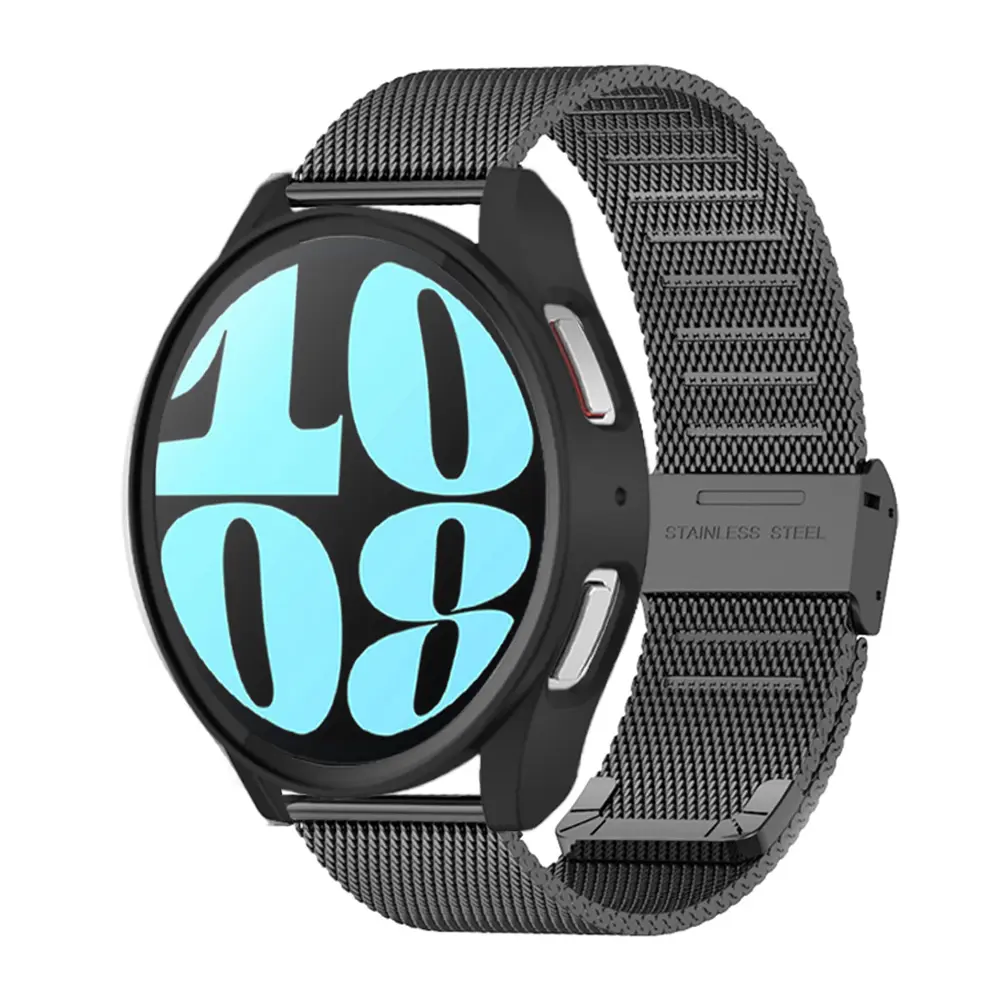 Tempered Glass+PC Cover for Samsung Galaxy Watch 7 6 5 4 44mm 40mm Strap Steel Mesh band Watch for 5 pro 45mm Case Cover Bumper