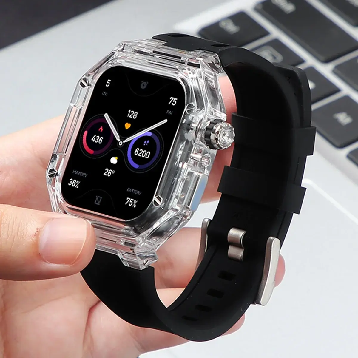 Luxury Transparent Modification Kit for Apple Watch Band Ultra 2 49mm 46mm 42mm Case Rubber Strap for Iwatch Series 10