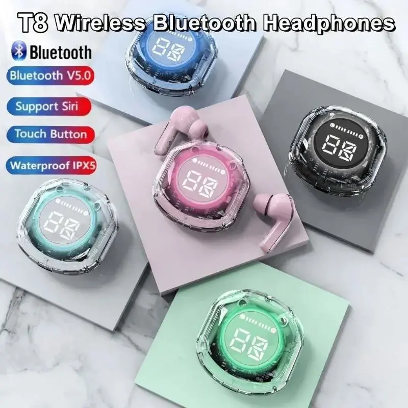 Pro T8 TWS Wireless Earphone Bluetooth 5.3 Headphones Sport Gaming Headsets Noise Reduction Earbuds Bass Touch Control for Phone