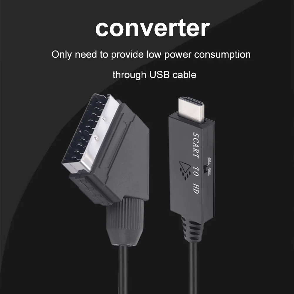 1m Switch Converter Scart To HDMI-compatible 1080P Video Audio Converter Adapter DC 5V Micro USB Cable Accessories for HDTV/DVD