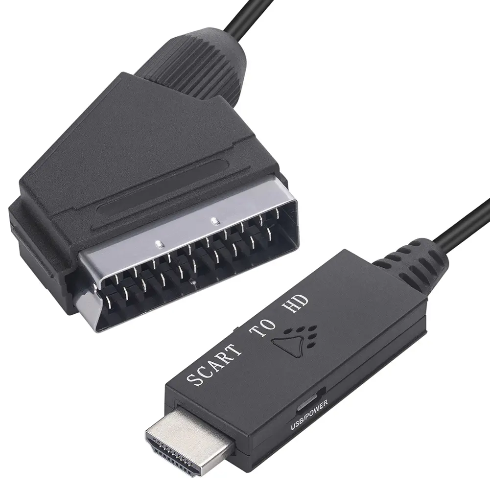 1m Switch Converter Scart To HDMI-compatible 1080P Video Audio Converter Adapter DC 5V Micro USB Cable Accessories for HDTV/DVD