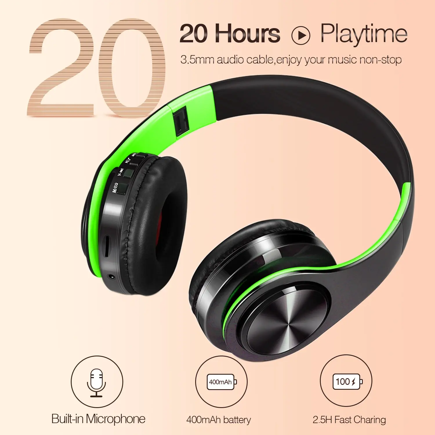 Girl Boy Gift Earphones Wireless Stereo Bluetooth Headphones Built-in Mic Soft Earmuffs Sports Headset BASS for Ios and Android
