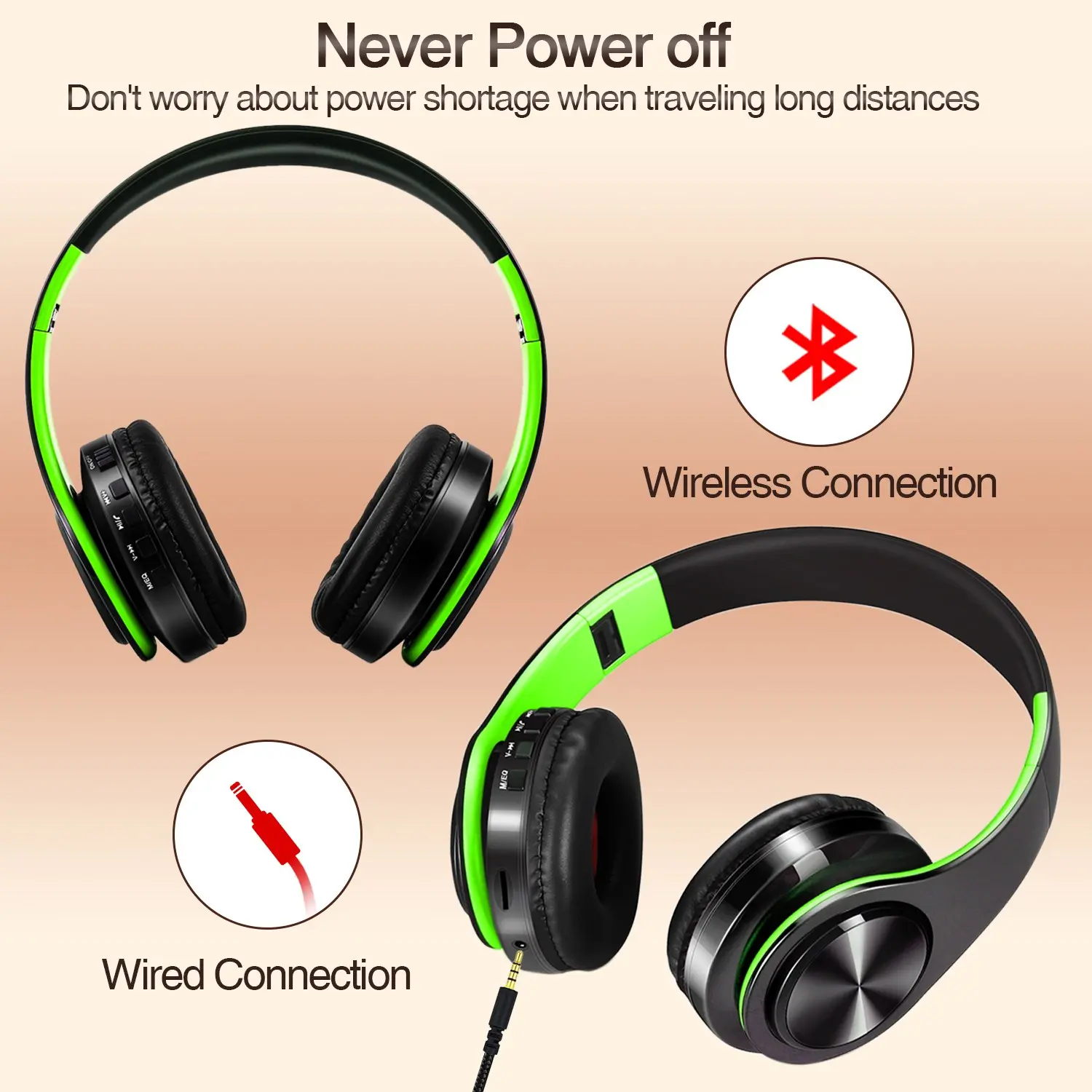 Girl Boy Gift Earphones Wireless Stereo Bluetooth Headphones Built-in Mic Soft Earmuffs Sports Headset BASS for Ios and Android