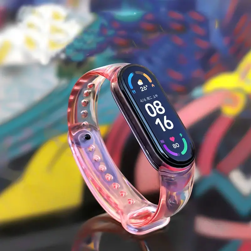 Discoloration Strap For Xiaomi Mi Band 7 6 5 4 3 Silicone Transparent Color Chang Watchband For Miband6 7 5 4 Bracelet Wristband