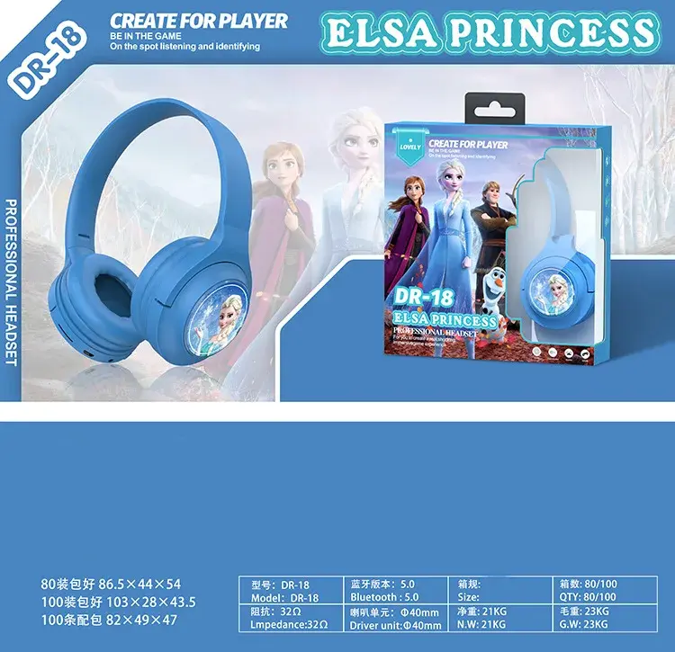 New Disney Mickey Mouse Snow White Ariel ELsa Wireless Blutooth Headphones HIFI Sound Stereo Foldable TF Card HD Voice Earphones