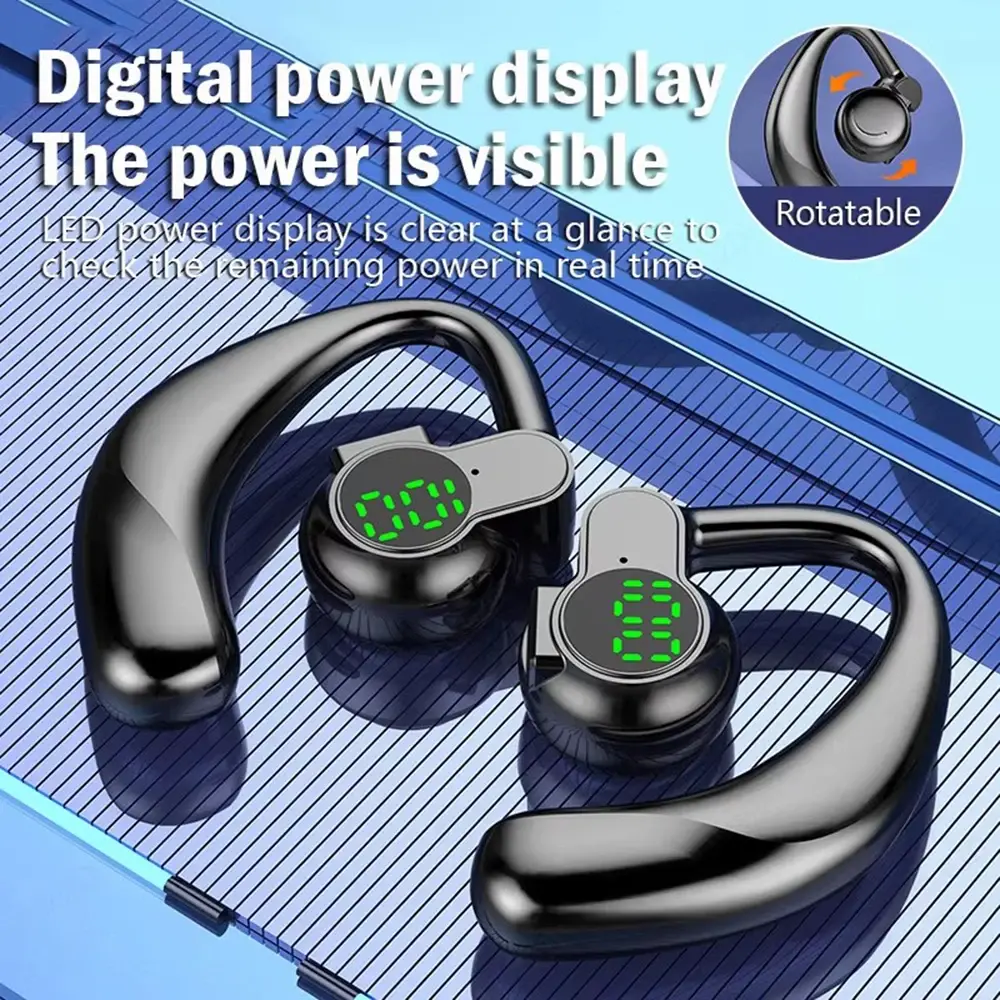 Wireless Headphones Bluetooth 5.4 Headset Handsfree Noise Cancelling Rotatable Sport Digital Display Single Ear Earhook Earphone