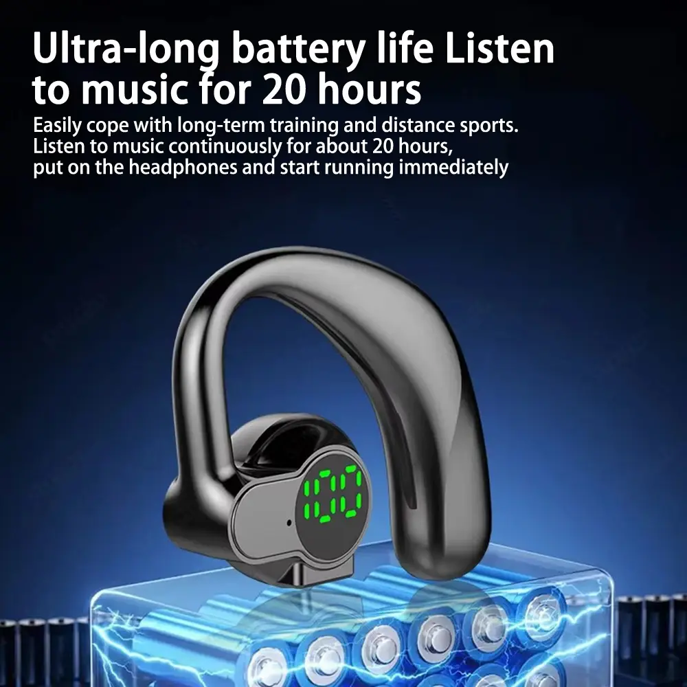 Wireless Headphones Bluetooth 5.4 Headset Handsfree Noise Cancelling Rotatable Sport Digital Display Single Ear Earhook Earphone